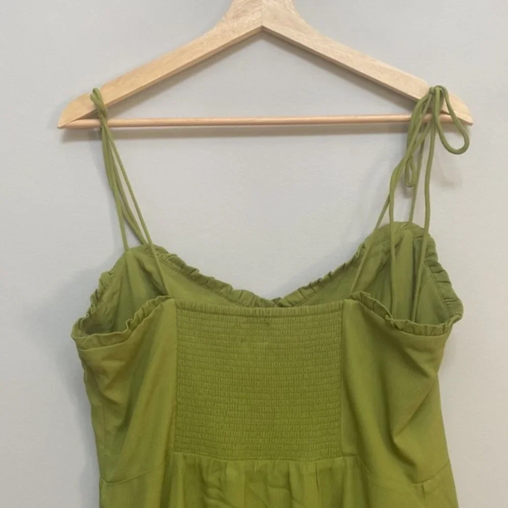 Aritzia Wilfred Green Sleeveless Self Tie Smock Mini Fable Dress Size 14 - Picture 6 of 9
